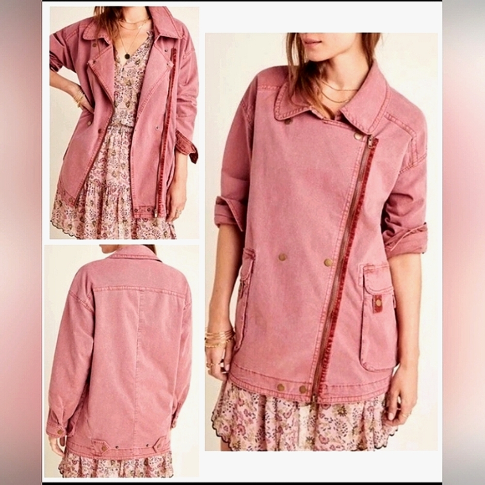 New Anthropologie Letty Relaxed Moto Parka Utility Jacket Mauve Velvet Ribbon - Picture 2 of 13